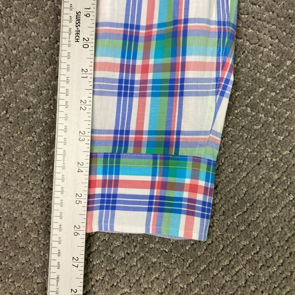 J. McLaughlin Button Down Shirt Men's Large Plaid Cotton Green White Blue Red - Picture 11 of 11